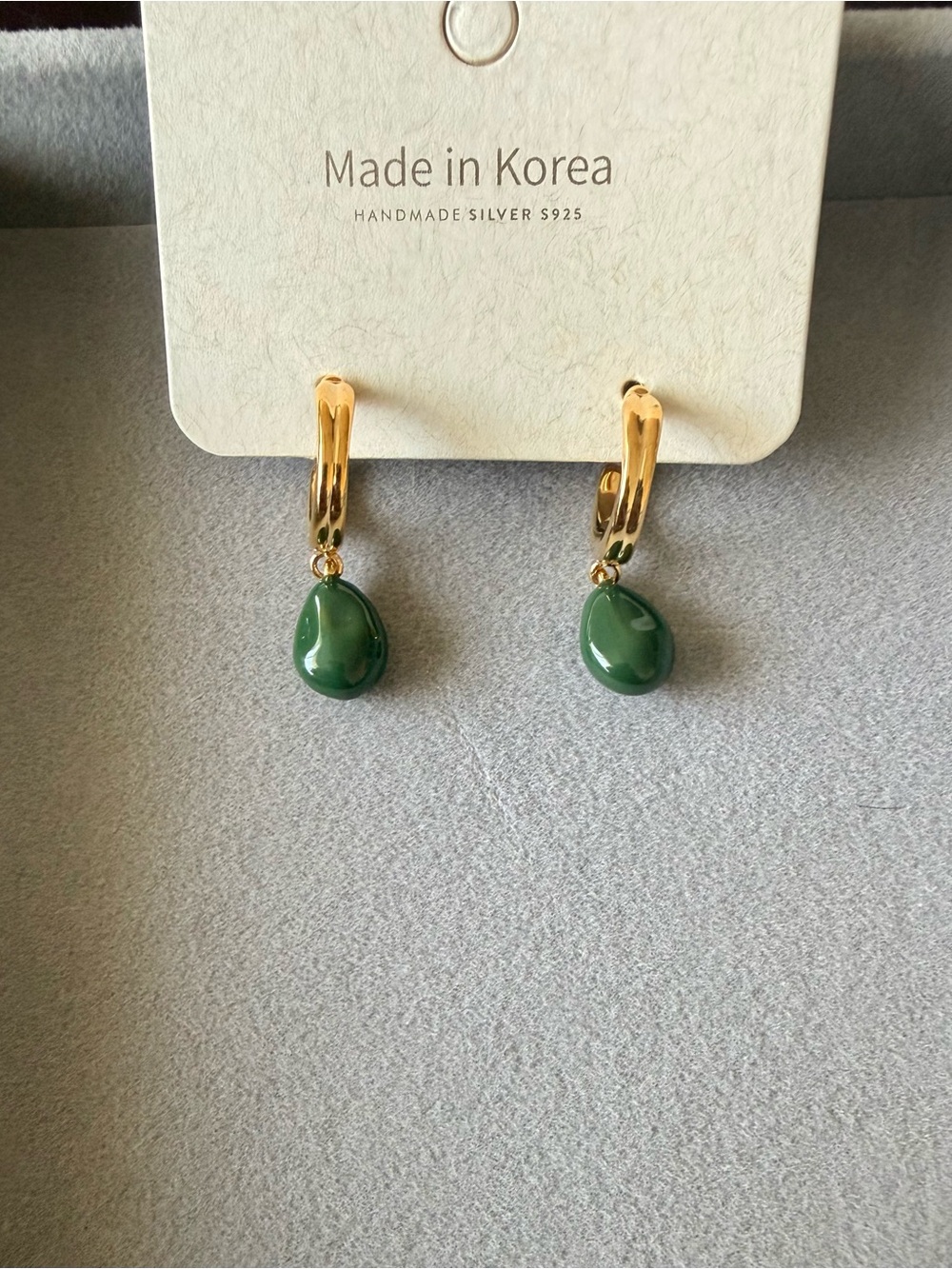 Gold tone Hoop Earrings with Green Teardrop dangle